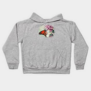 Monarch Butterfly on Milkweed Flower Kids Hoodie